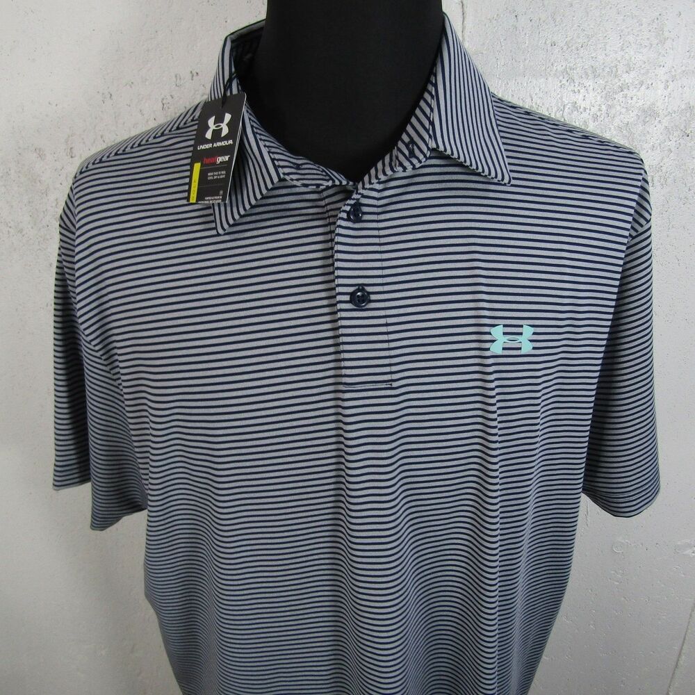 Under Armour Men's 2XL HeatGear Loose Fit Striped Performance Polo Shirt Navy